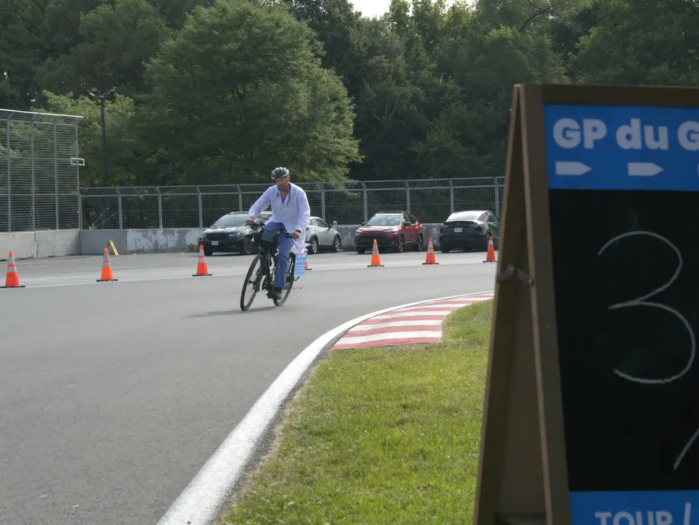 Riders on the Circuit Gilles-Villeneuve, where the 305 kilometre ride takes place